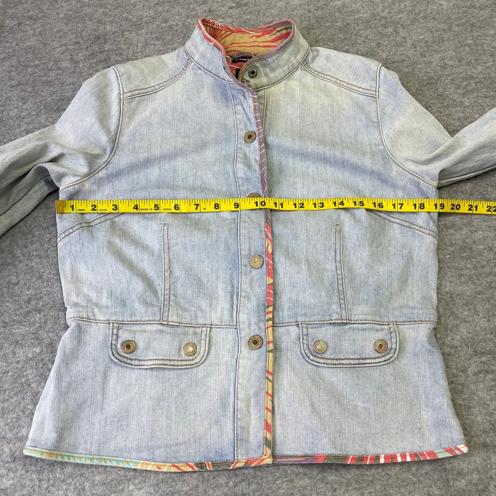 Y2K Gap Stretch Light Wash Mandarin Collar Denim Jacket M Tropical Lining VTG - Picture 13 of 16